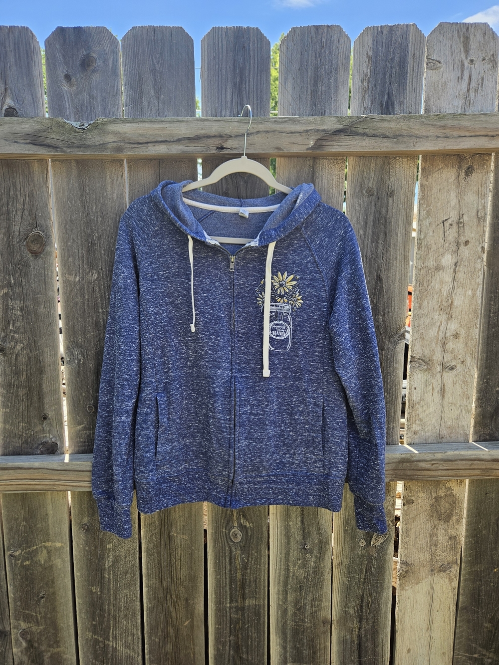 Blue Heather Zip Hoodie Floral Sunflower Mason Jar Graphic